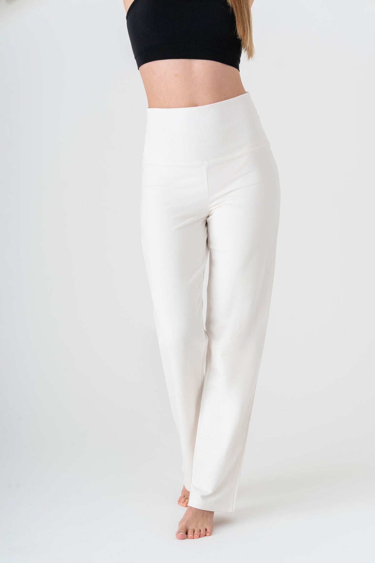 Women's Yoga Trousers Straight Leg, Natural White — Leela Cotton, view 2