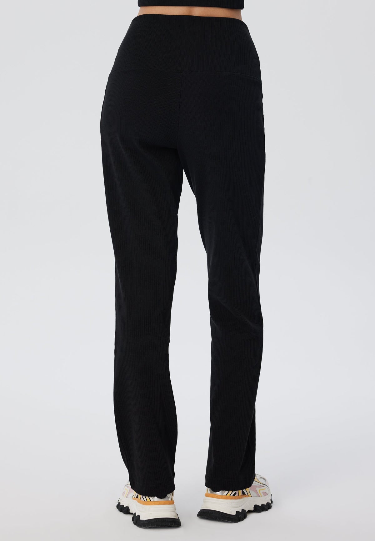 Women's Trousers in Ribbed-Jersey, Black — Leela Cotton, view 2