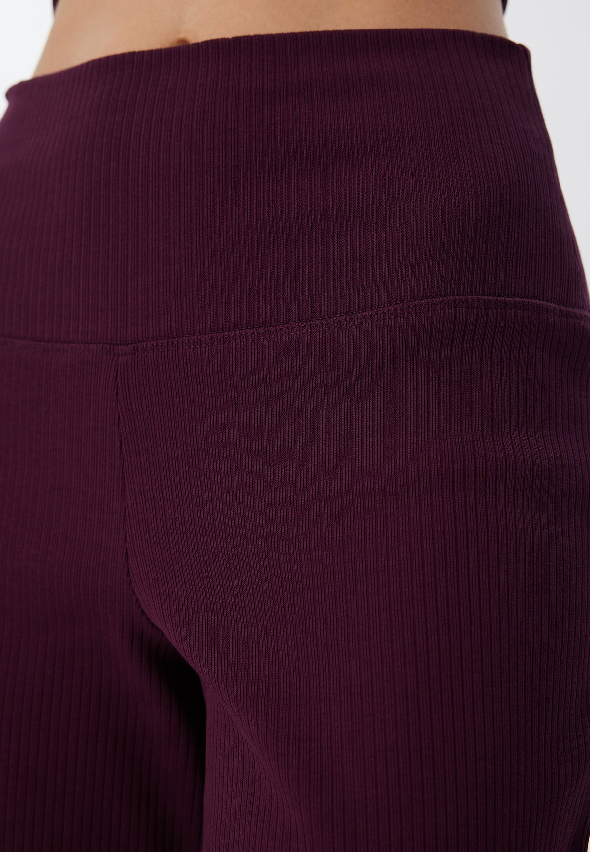 Women's Trousers in Ribbed-Jersey, Aubergine — Leela Cotton, view 4