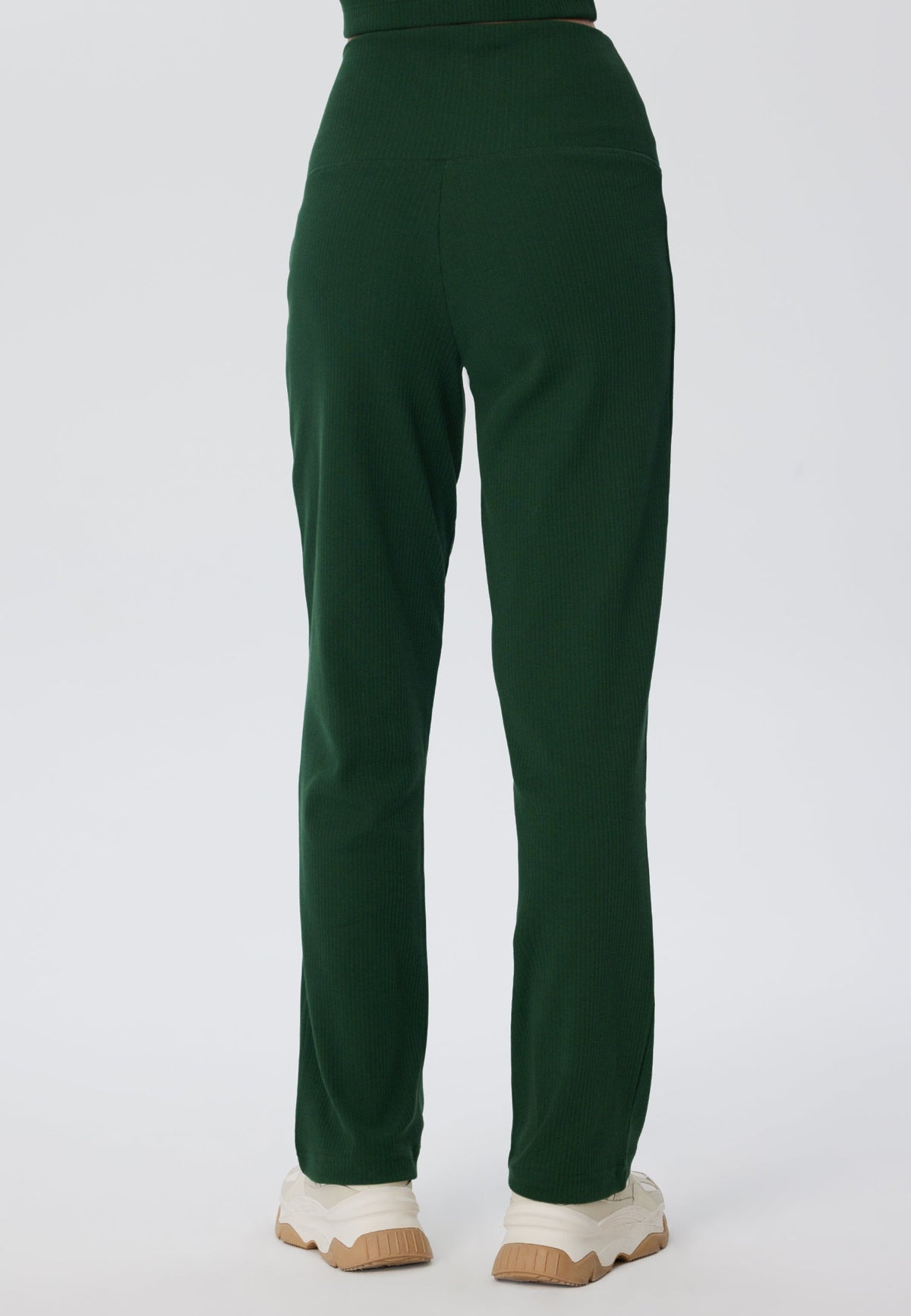 Women's Trousers in Ribbed-Jersey, Pine Needle — Leela Cotton, view 2