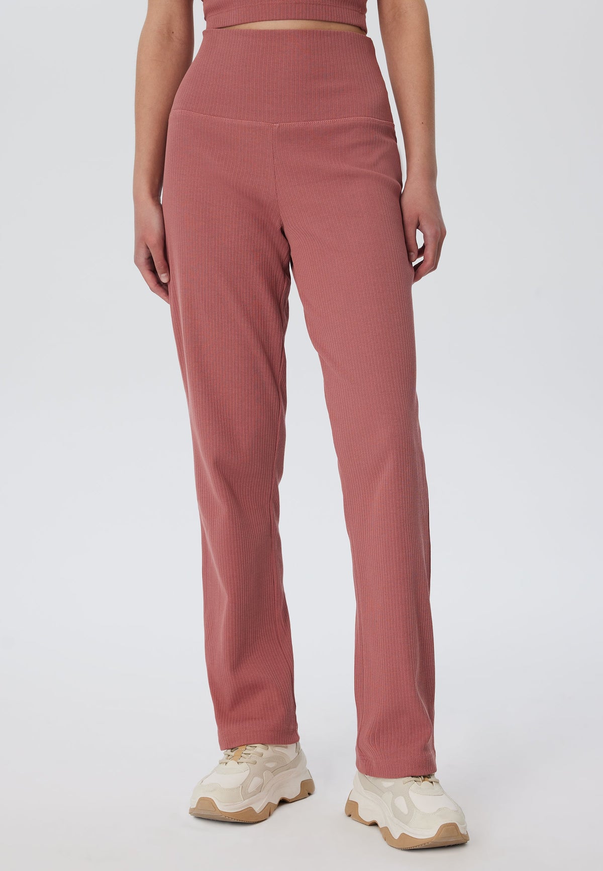 Women's Trousers in Ribbed-Jersey, Dark Mauve — Leela Cotton