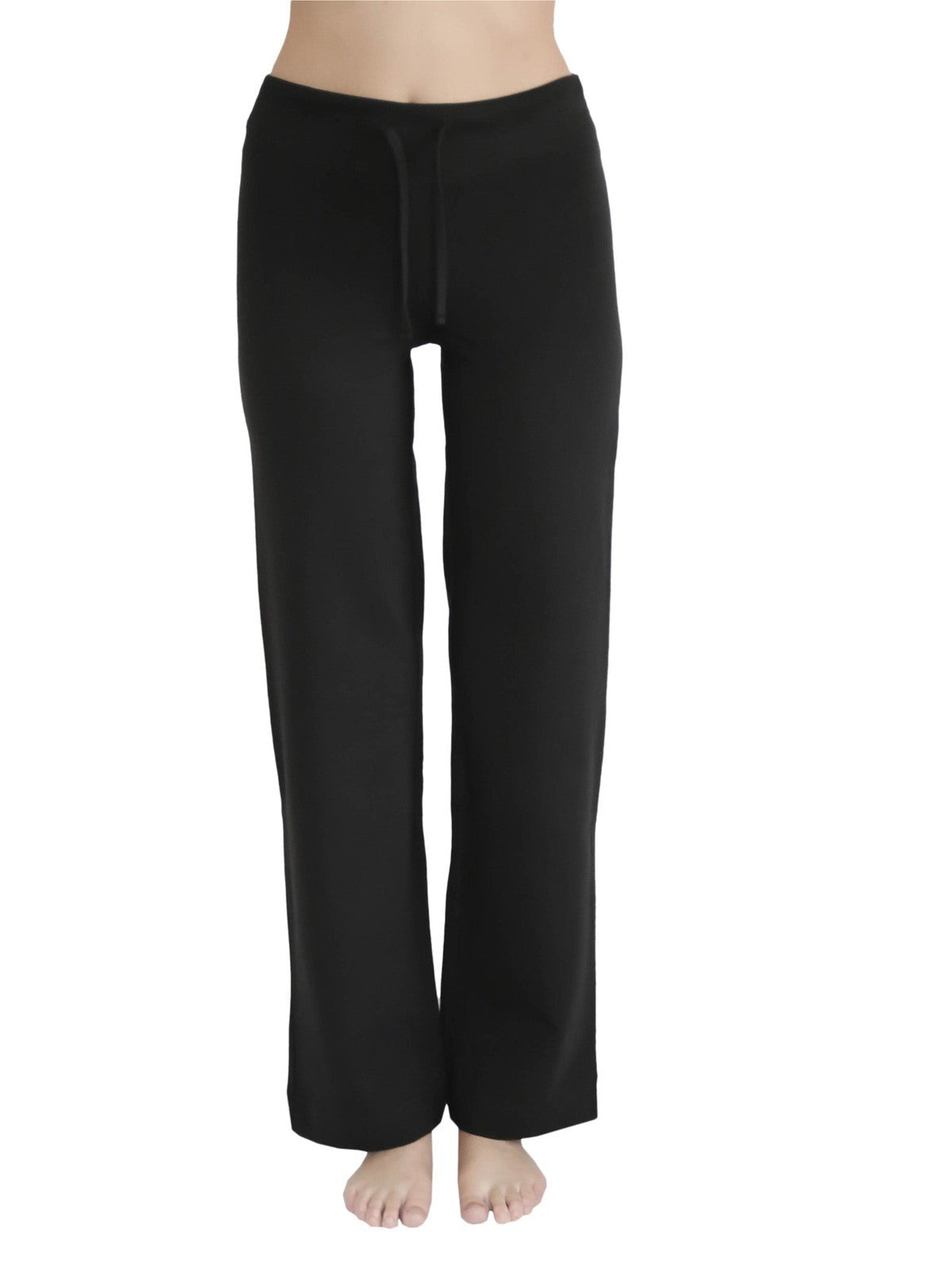 Women's Yoga Trousers with Ribbed Waistband, Black — Leela Cotton