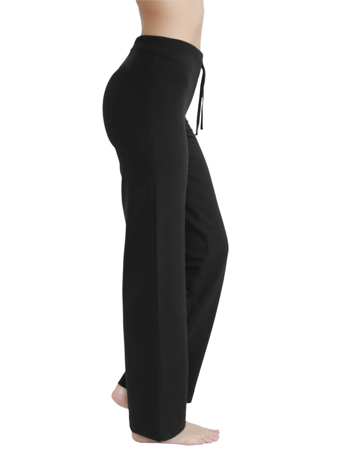 Women's Yoga Trousers with Ribbed Waistband, Black — Leela Cotton, view 2