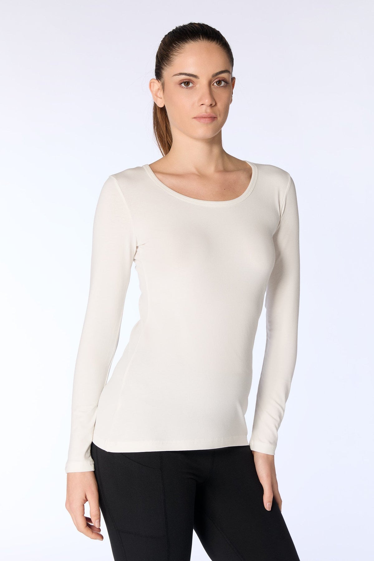 Women's Long Sleeve Top Stretch, Natural White — Leela Cotton, view 2