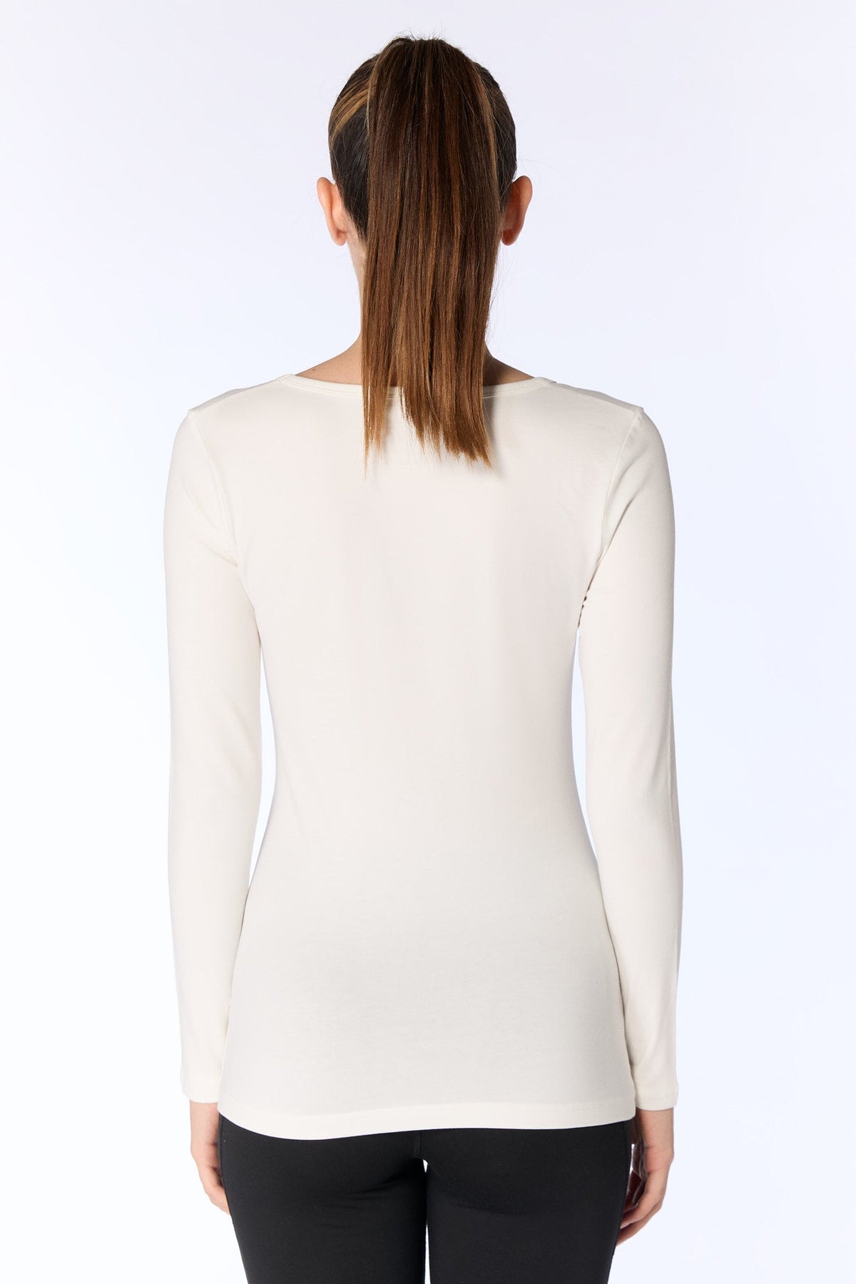 Women's Long Sleeve Top Stretch, Natural White — Leela Cotton, view 4