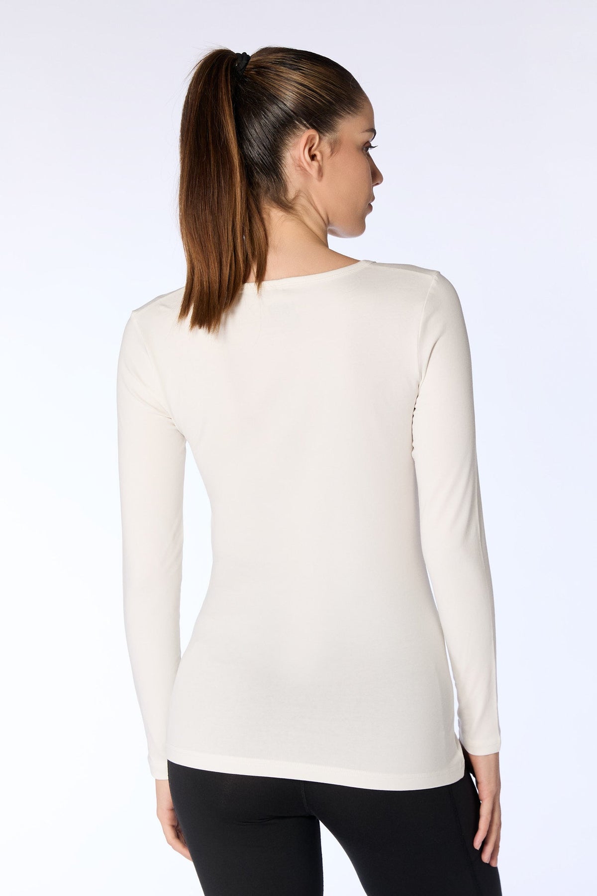 Women's Long Sleeve Top Stretch, Natural White — Leela Cotton, view 5