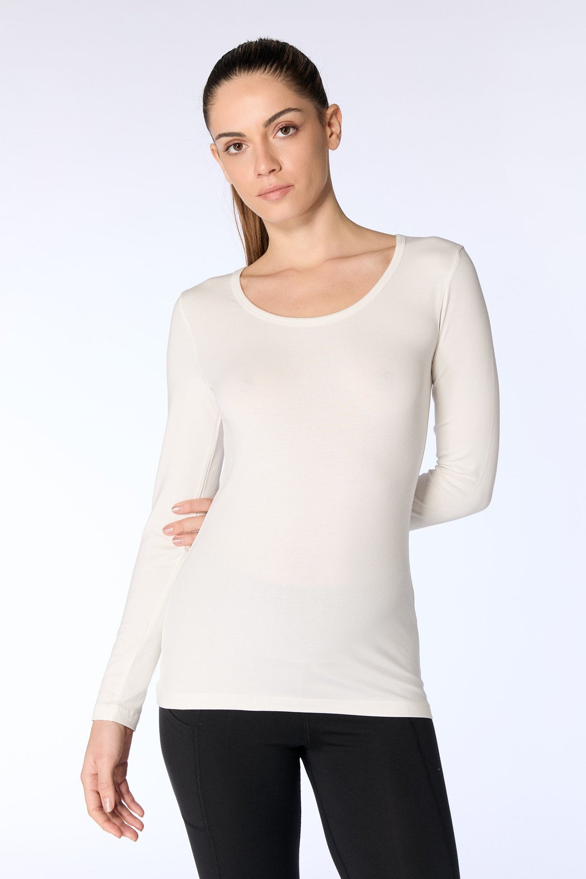 Women's Long Sleeve Top Stretch, Natural White — Leela Cotton