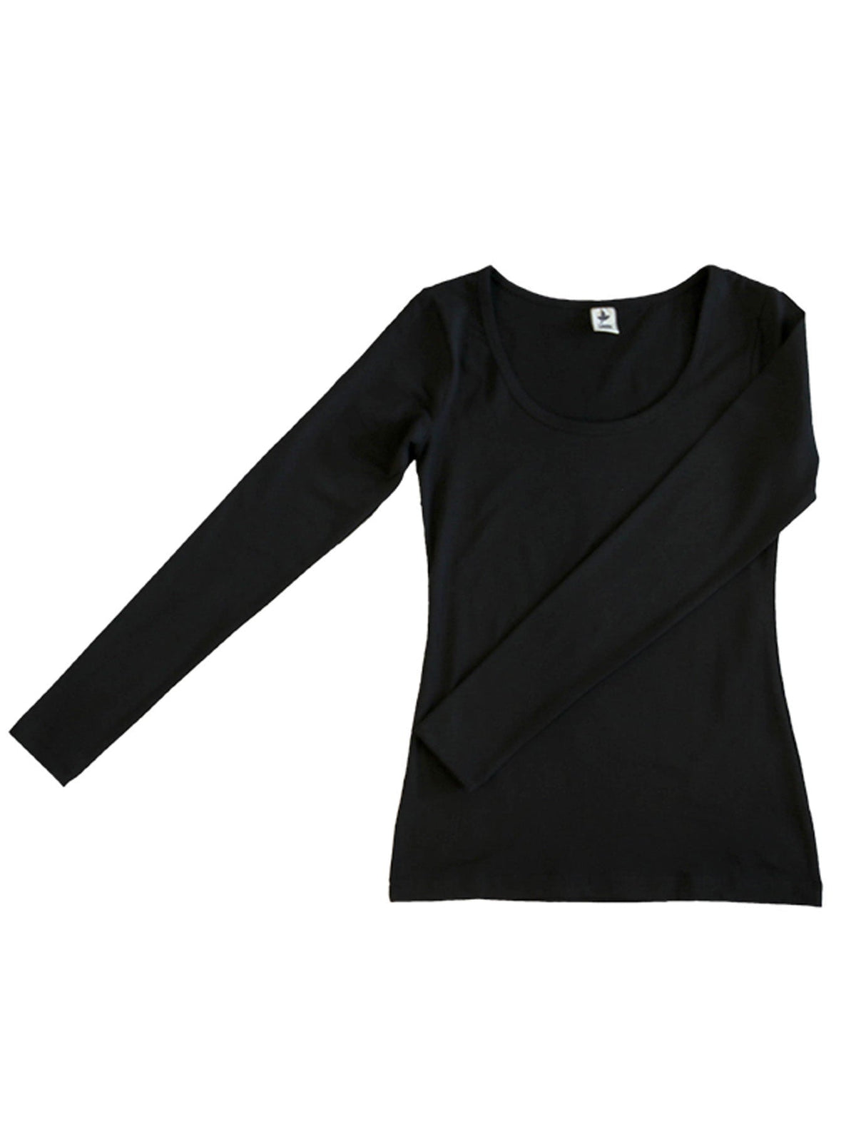 Women's Long Sleeve Top Stretch, Black — Leela Cotton, view 4