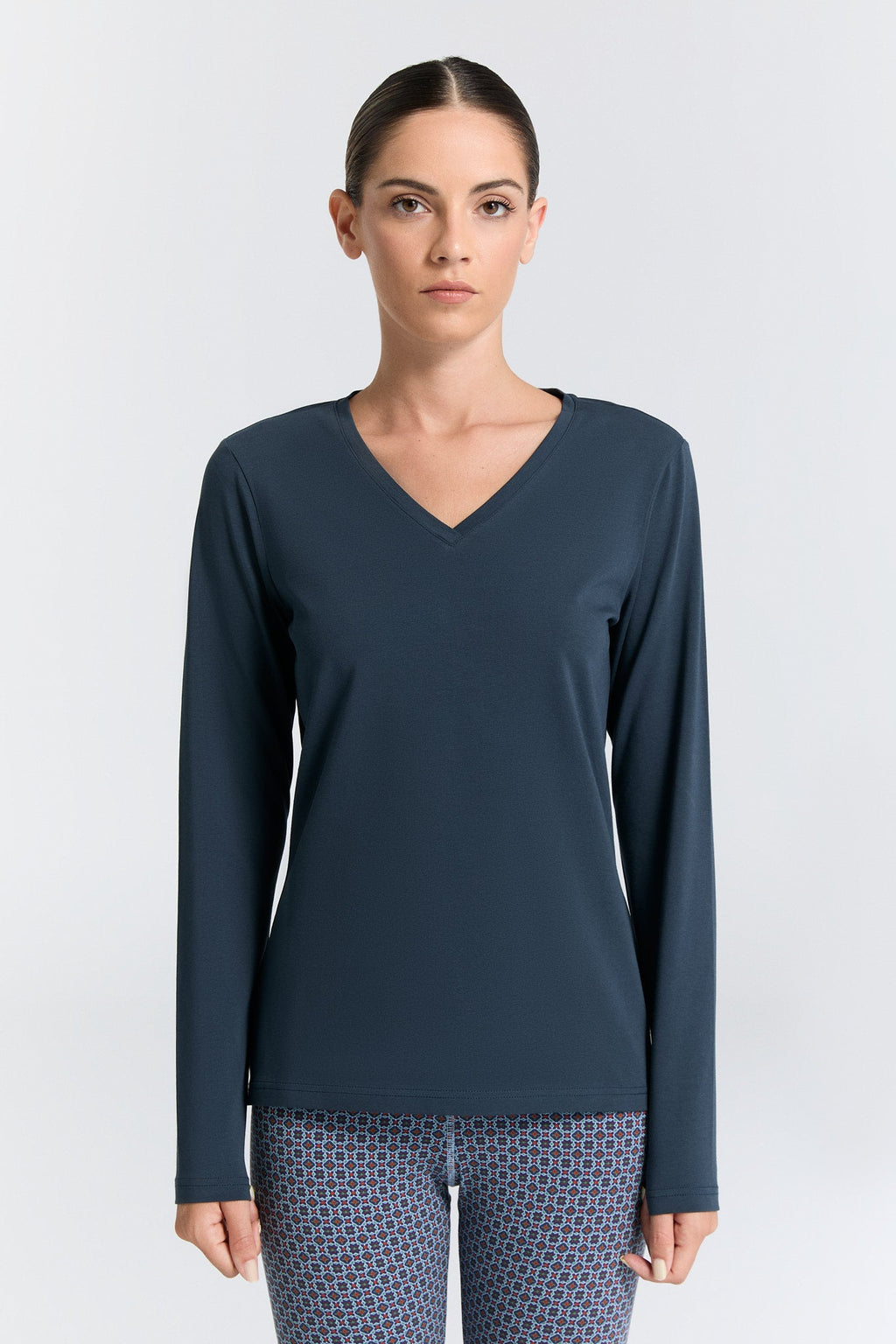 Women's V - Neck Long Sleeve Top, Navy