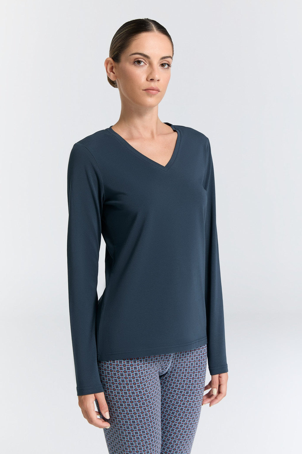Women's V - Neck Long Sleeve Top, Navy