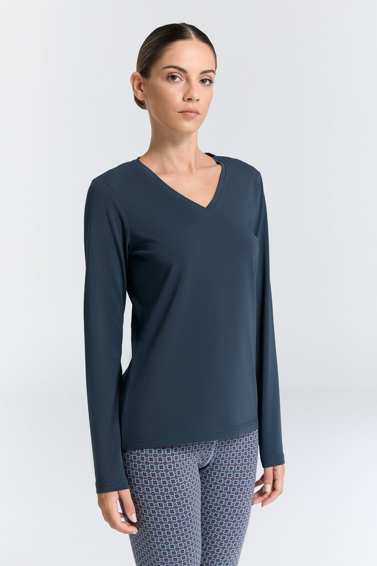 Women's V - Neck Long Sleeve Top, Navy