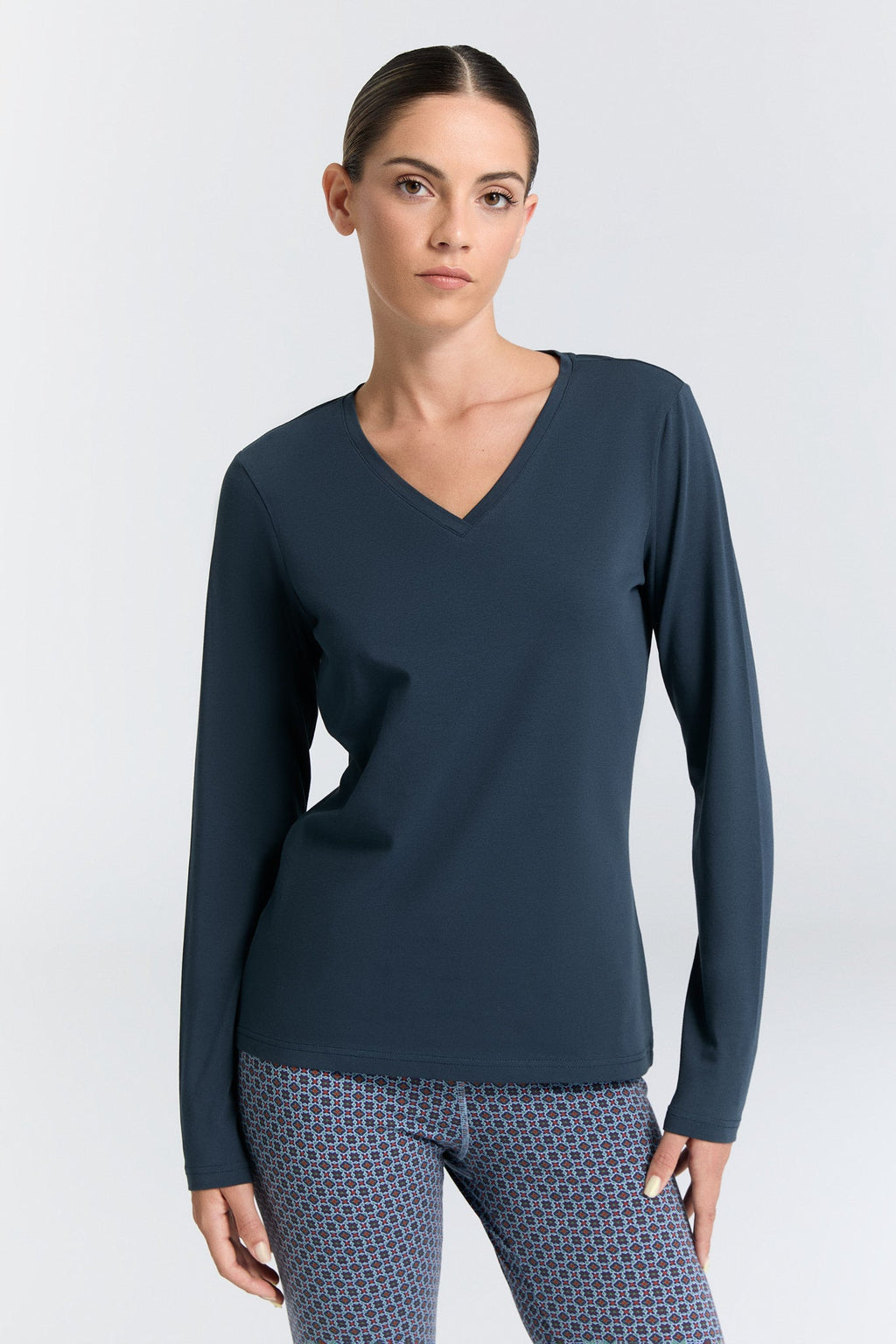 Women's V - Neck Long Sleeve Top, Navy