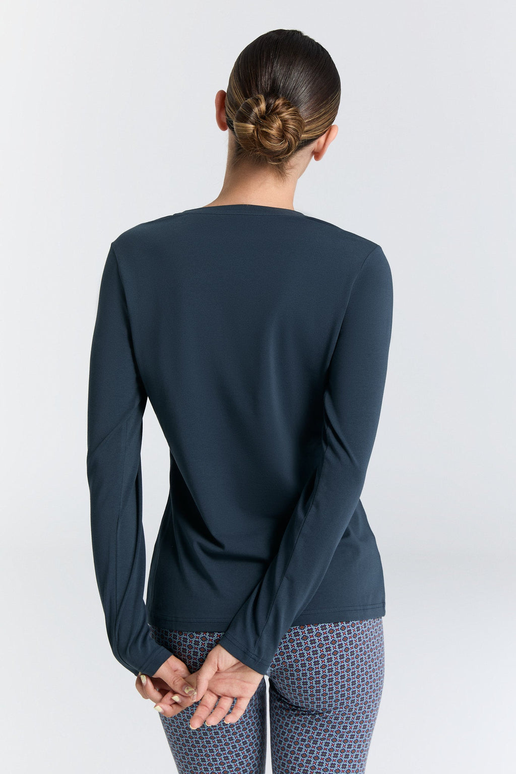 Women's V - Neck Long Sleeve Top, Navy