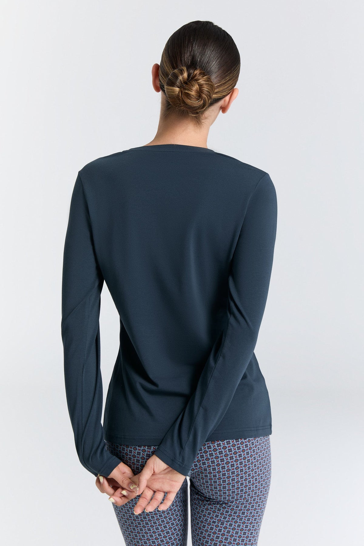 Women's V - Neck Long Sleeve Top, Navy