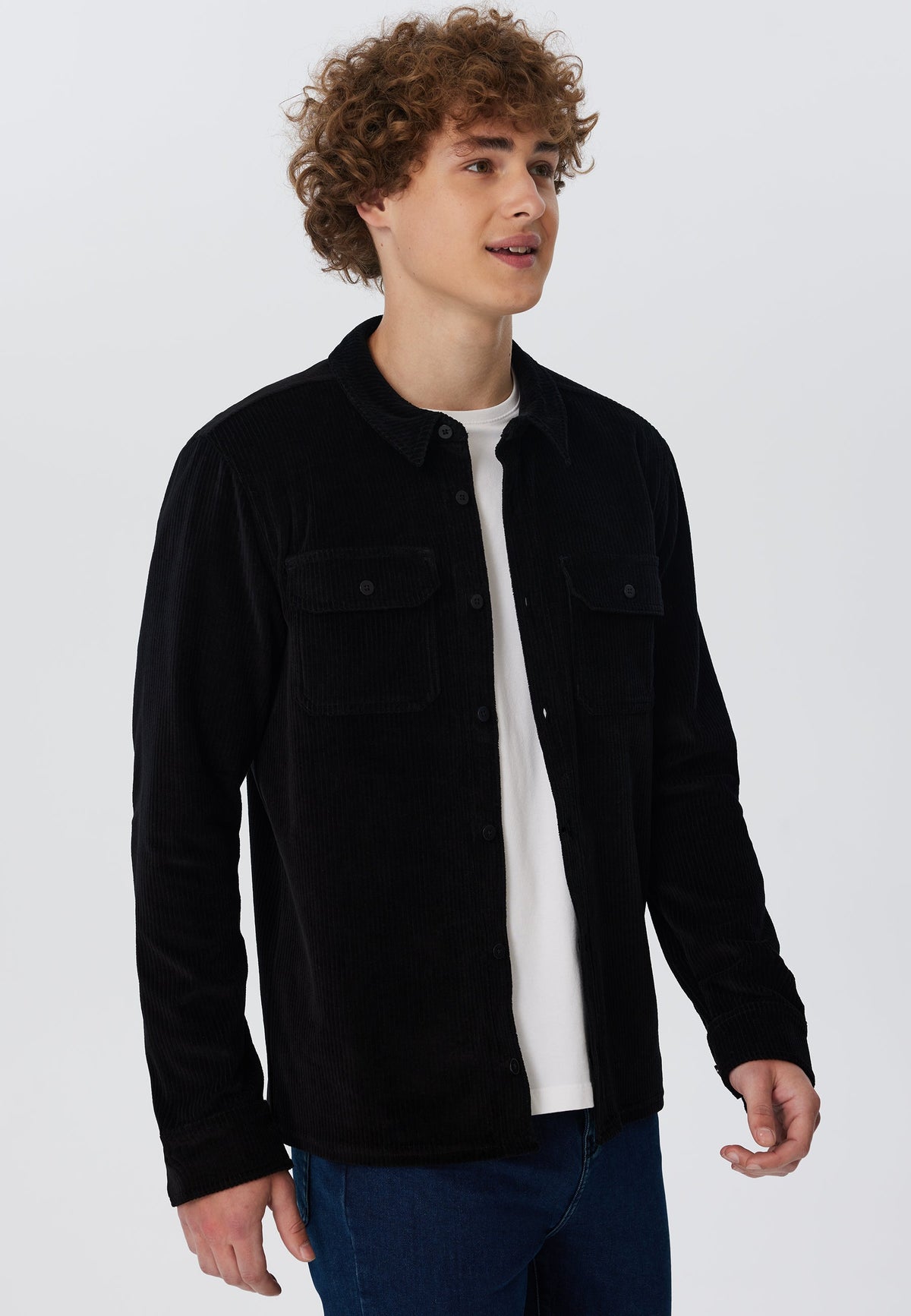 Unisex Corduroy Shirt, Black — Leela Cotton, view 3