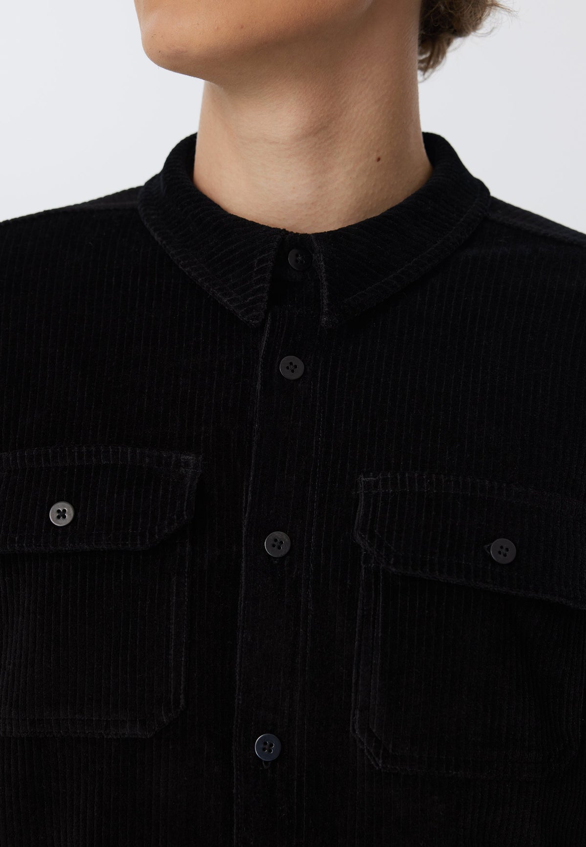 Unisex Corduroy Shirt, Black — Leela Cotton, view 5