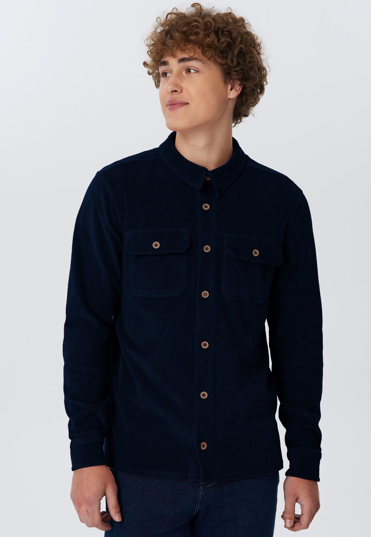 Unisex Corduroy Shirt, Midnight Blue — Leela Cotton