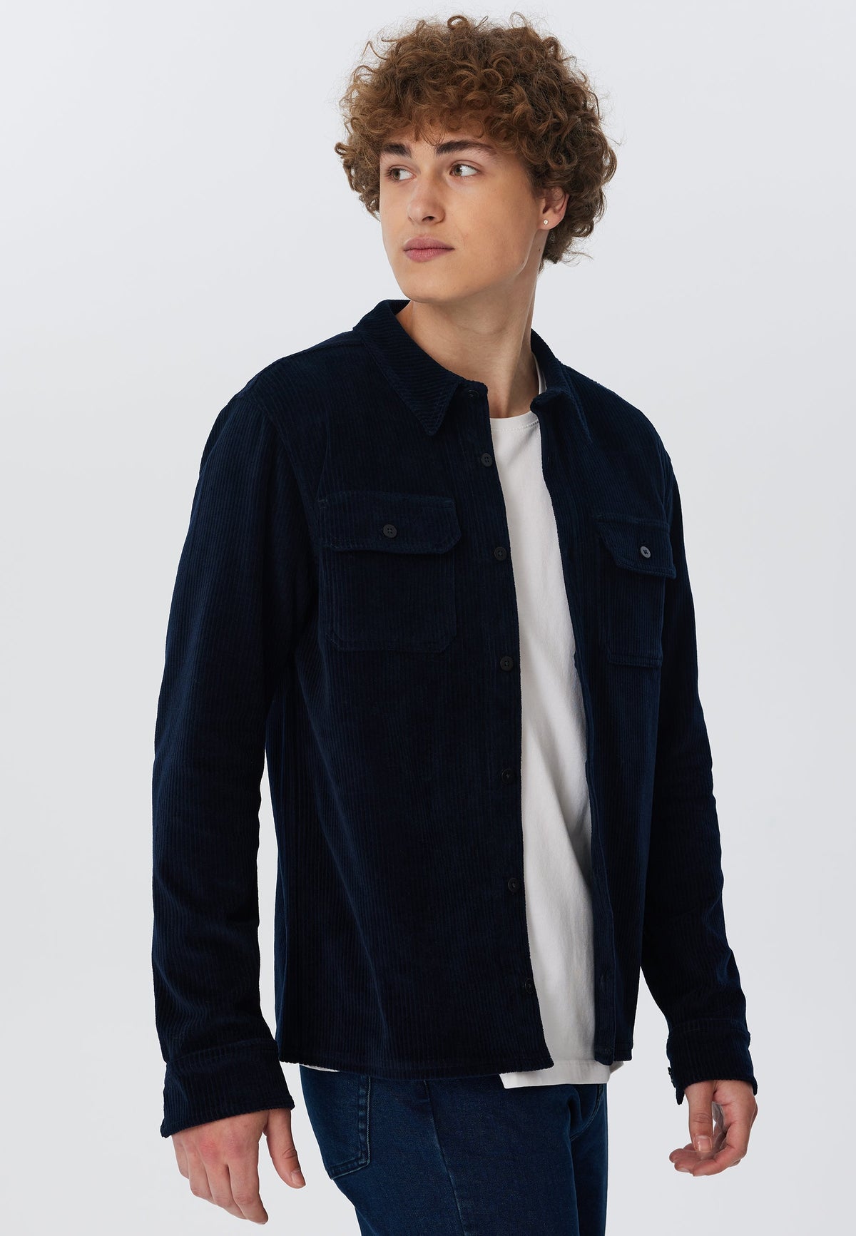 Unisex Corduroy Shirt, Midnight Blue — Leela Cotton, view 3