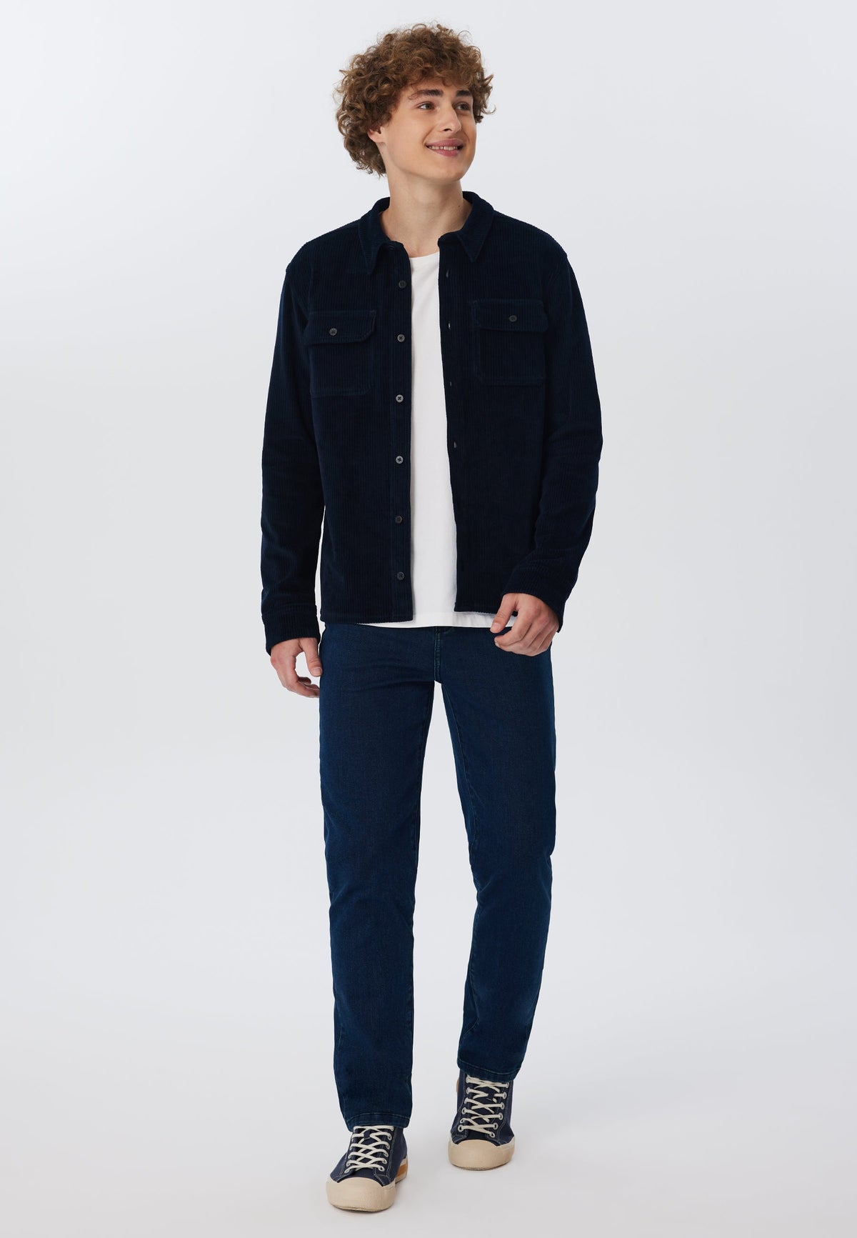 Unisex Corduroy Shirt, Midnight Blue — Leela Cotton, view 4