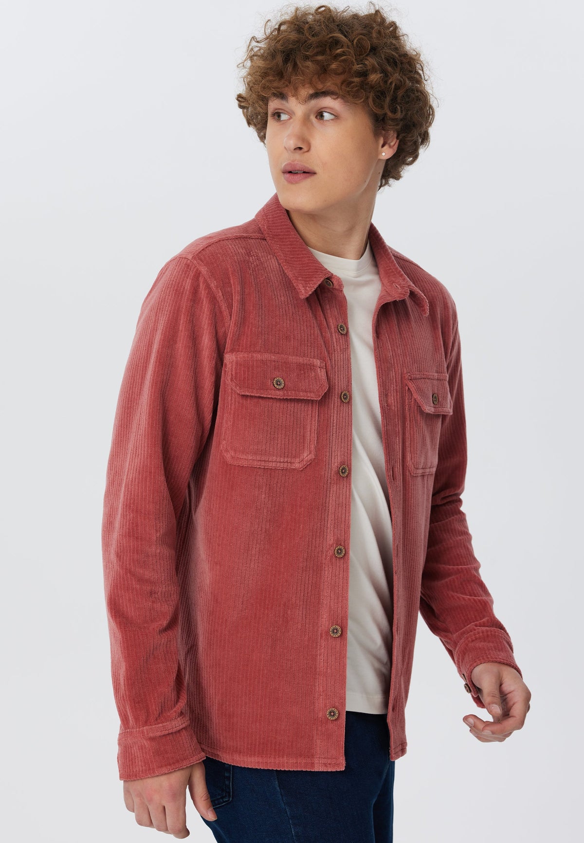 Unisex Corduroy Shirt Dark Mauve — Leela Cotton, view 3