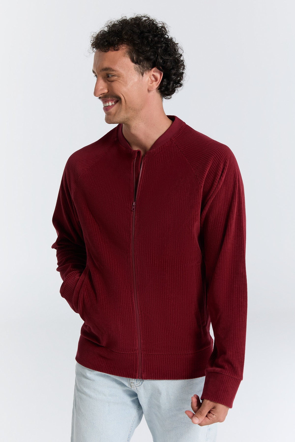 Unisex Baseball Jacket, Bordeaux — Leela Cotton, view 3