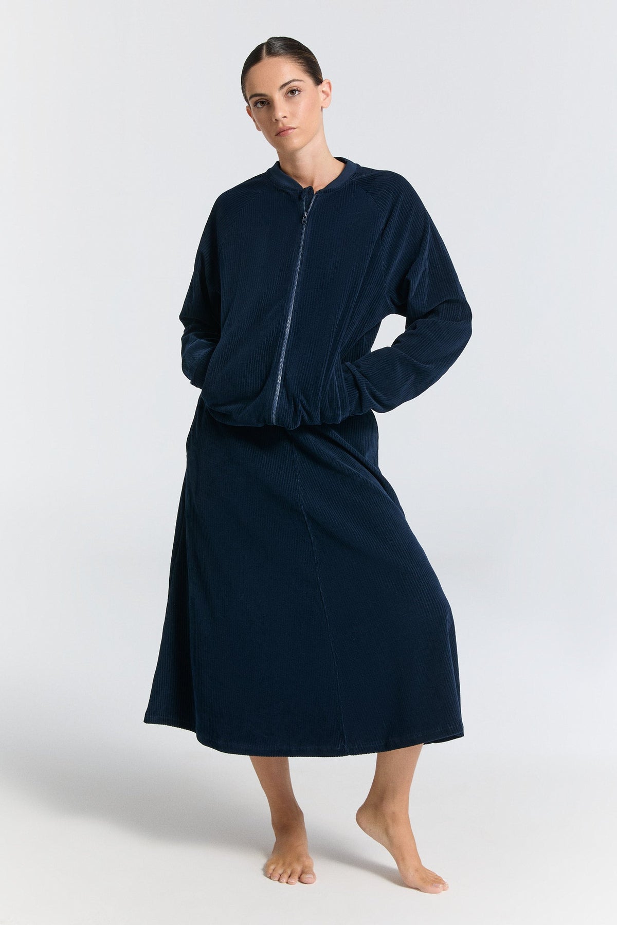 Unisex Baseball Jacket, Midnight Blue — Leela Cotton, view 2