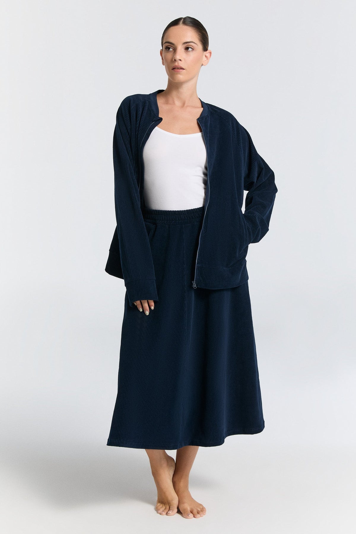 Unisex Baseball Jacket, Midnight Blue — Leela Cotton, view 4