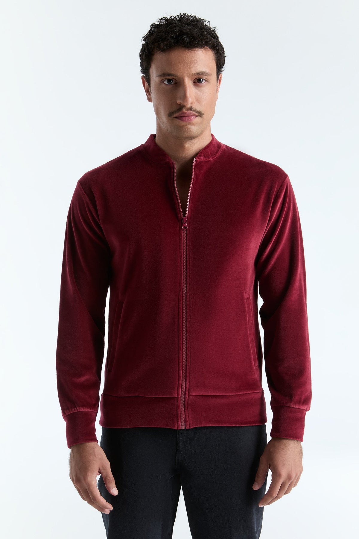 Unisex Jacket with Zip, Bordeaux — Leela Cotton, view 3