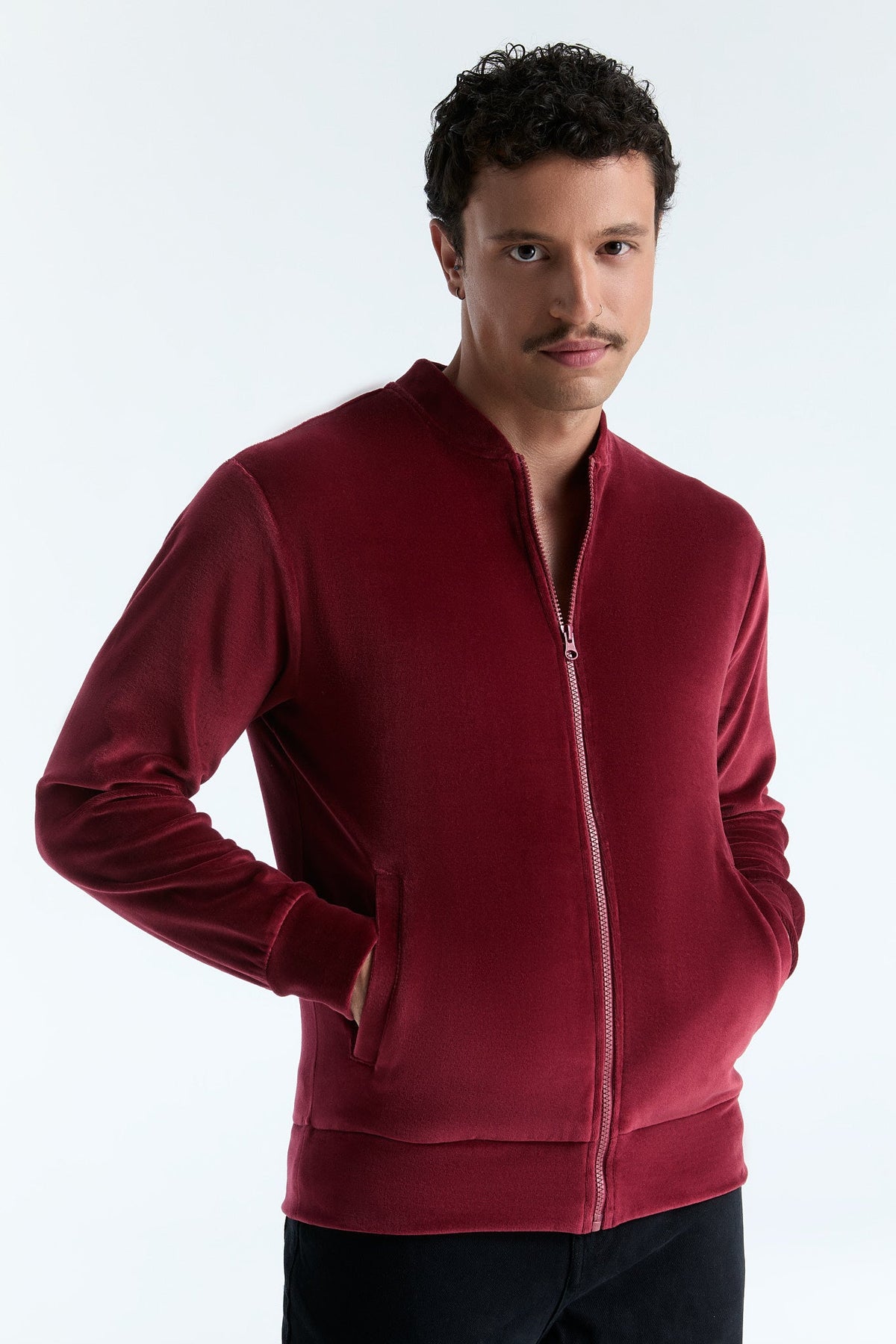 Unisex Jacket with Zip, Bordeaux — Leela Cotton