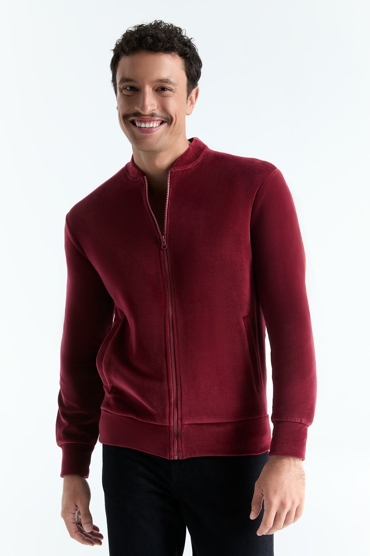 Unisex Jacket with Zip, Bordeaux — Leela Cotton, view 6