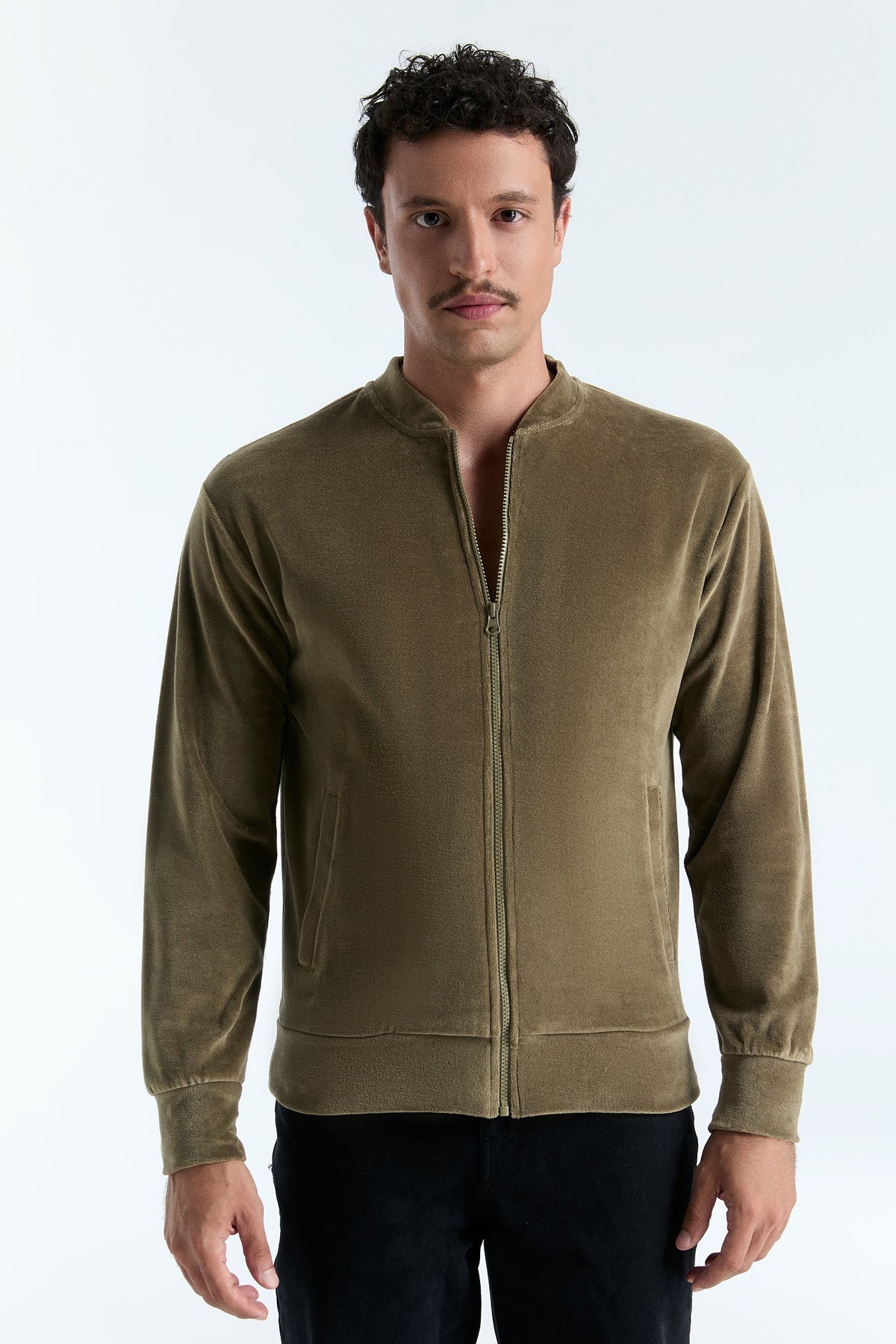 Unisex Jacket with Zip, Olive — Leela Cotton, view 2