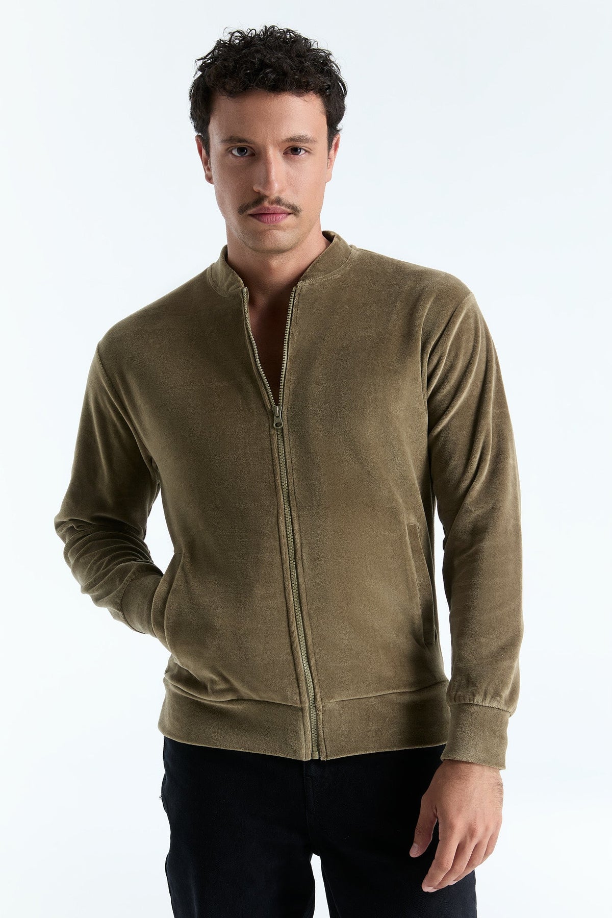 Unisex Jacket with Zip, Olive — Leela Cotton