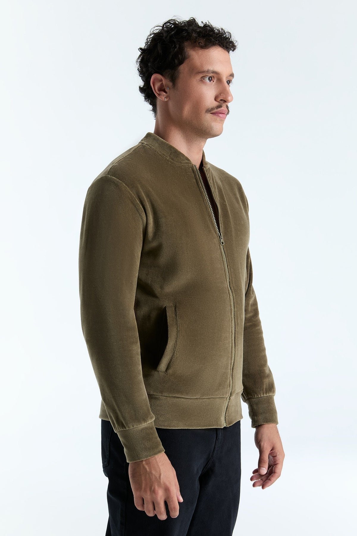 Unisex Jacket with Zip, Olive — Leela Cotton, view 6