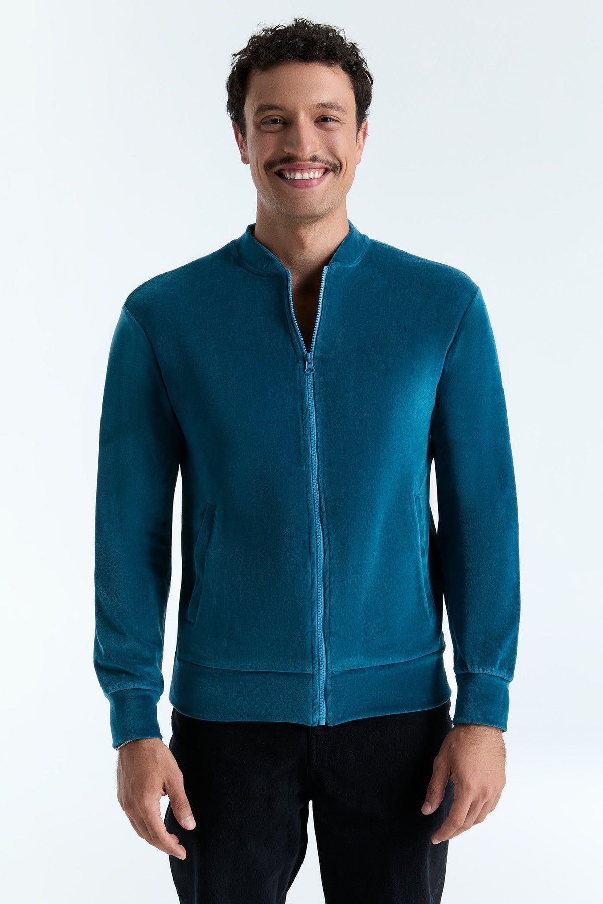Unisex Jacket with Zip Danube Blue — Leela Cotton
