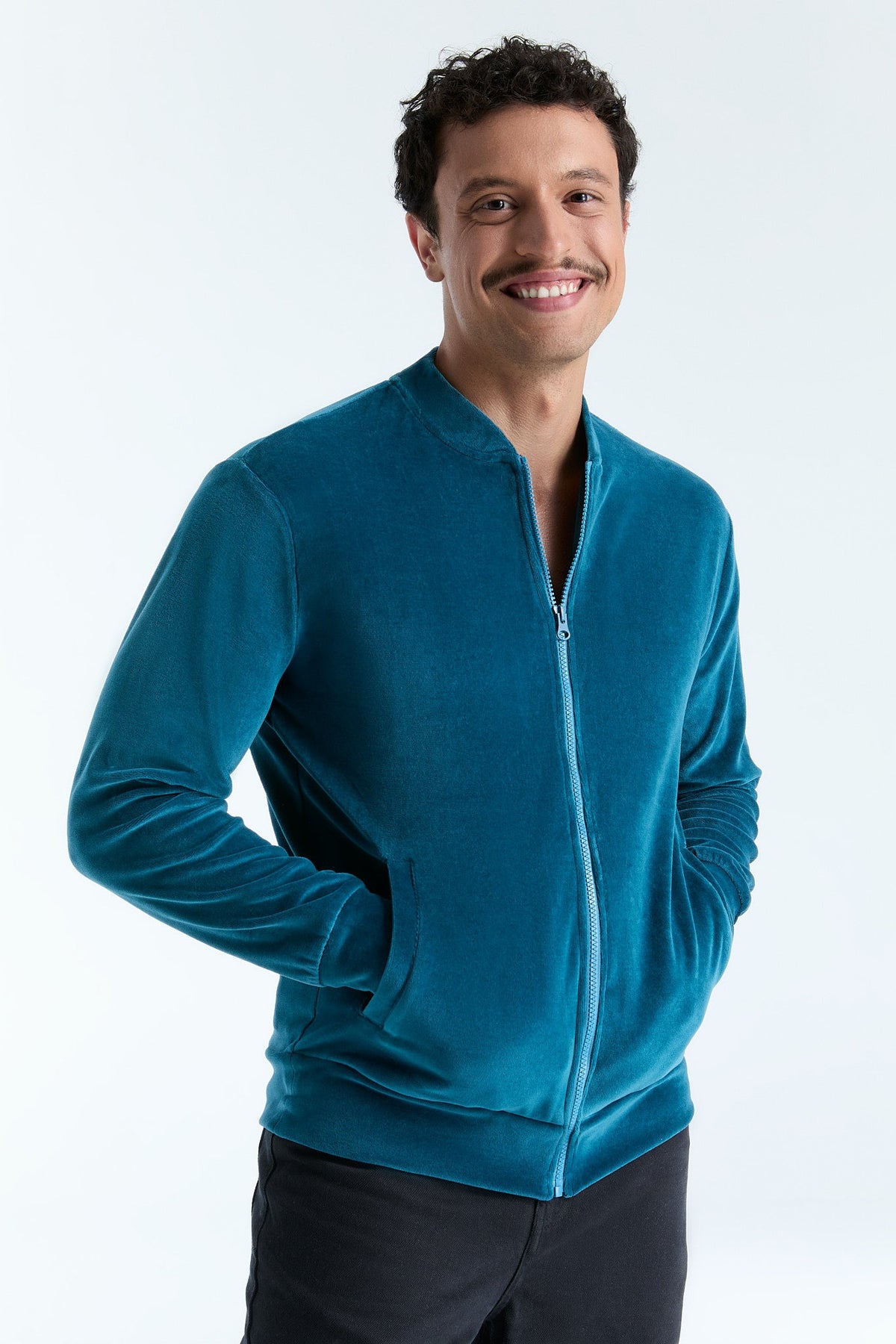 Unisex Jacket with Zip Danube Blue — Leela Cotton, view 3