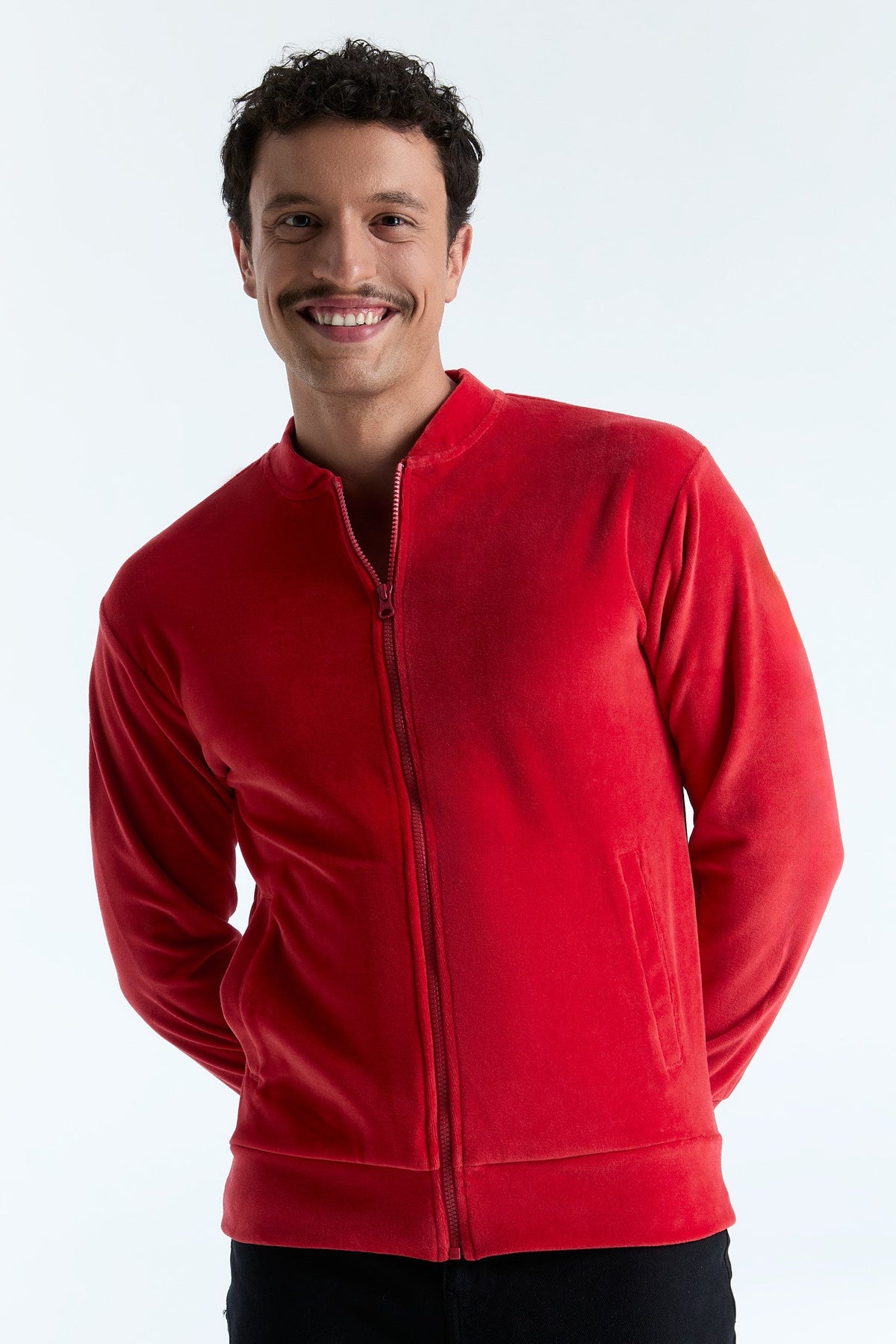 Unisex Jacket with Zip, Brick Red — Leela Cotton, view 2