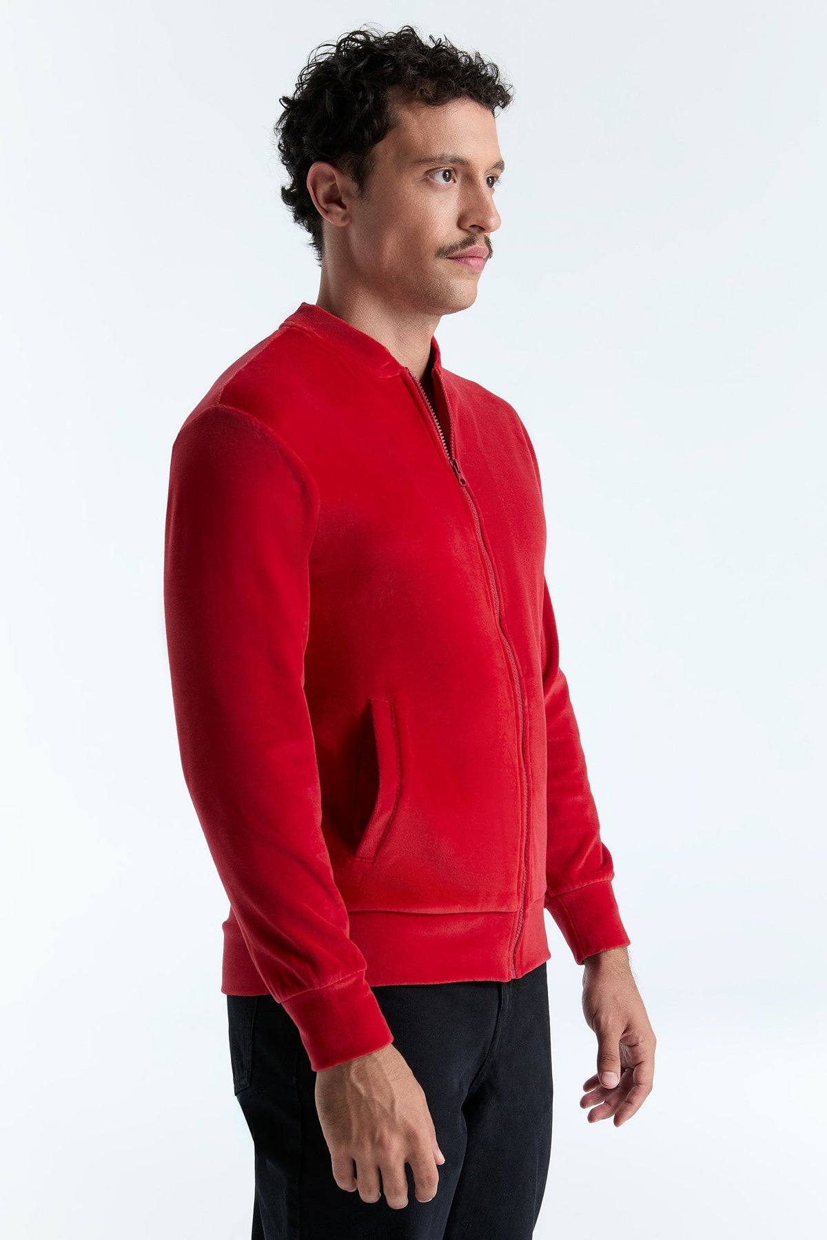 Unisex Jacket with Zip, Brick Red — Leela Cotton, view 3