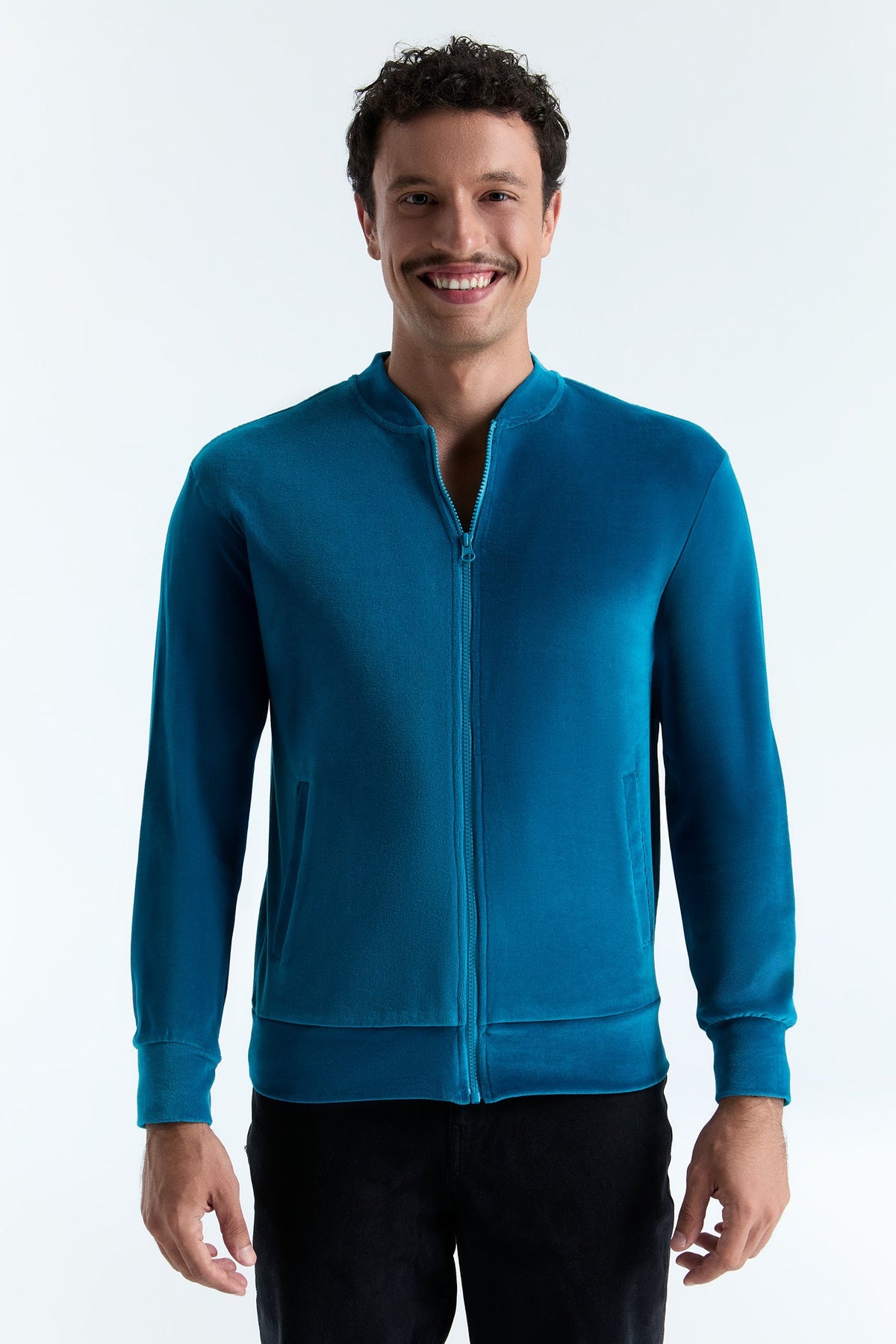 Unisex Jacket with Zip, Ocean Blue — Leela Cotton, view 3