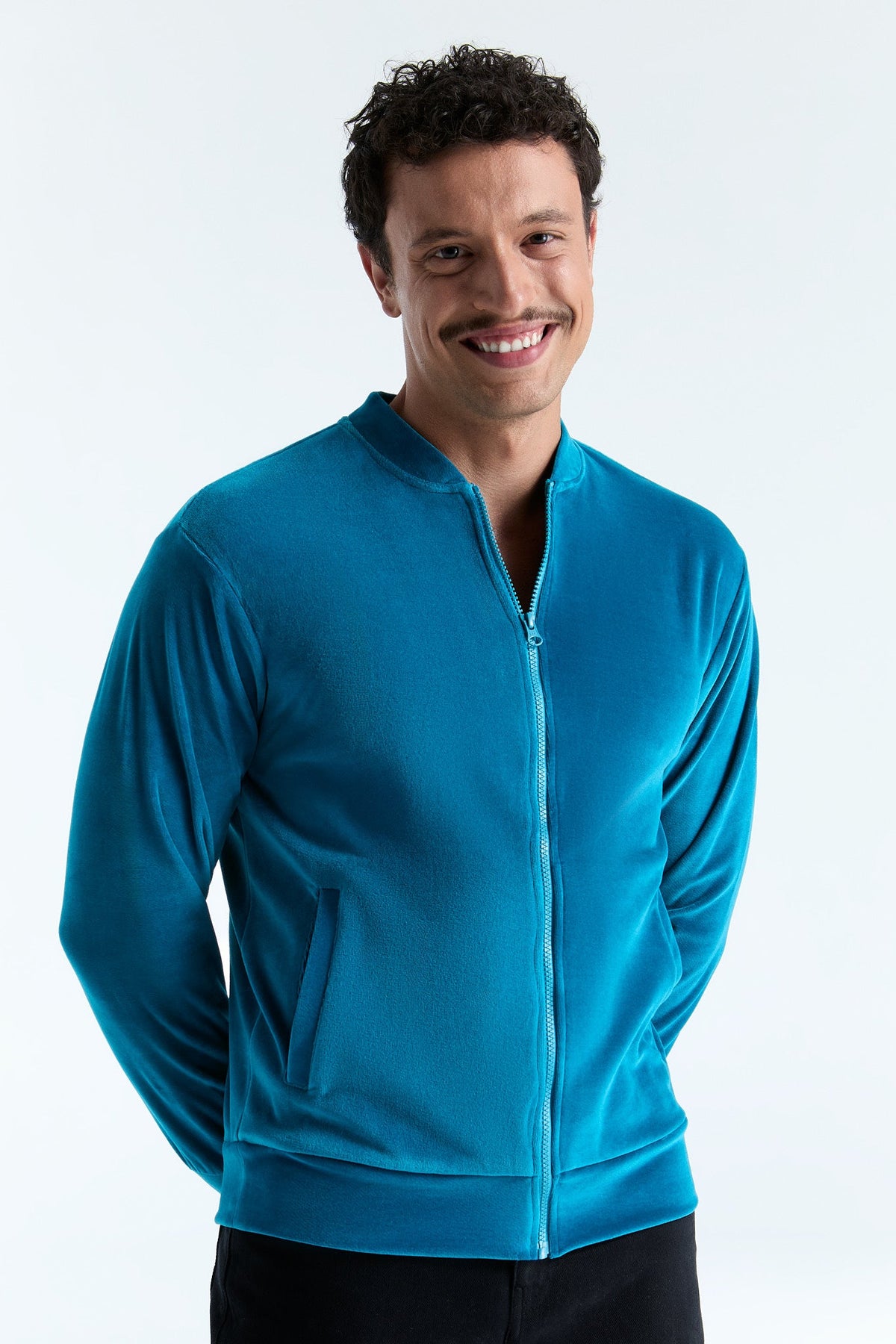 Unisex Jacket with Zip, Ocean Blue — Leela Cotton, view 5