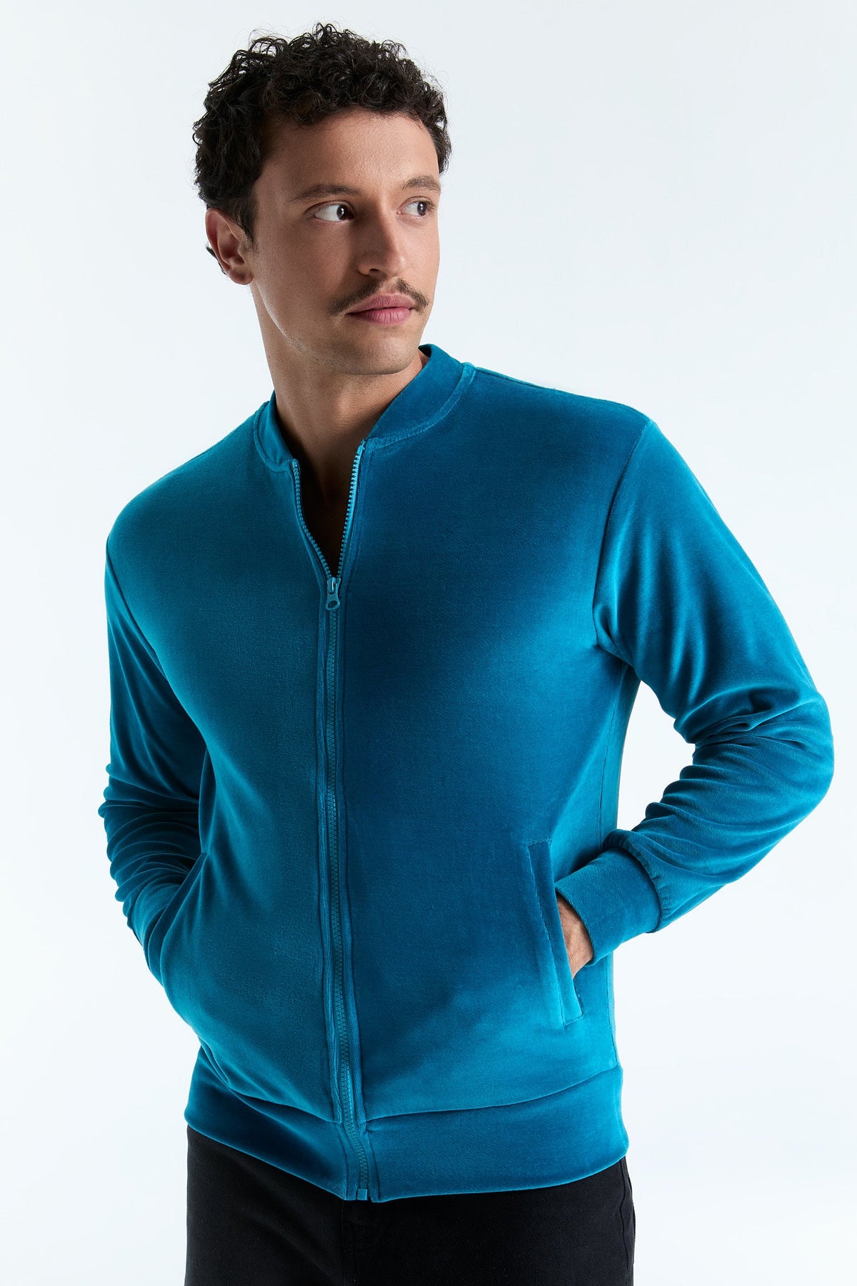 Unisex Jacket with Zip, Ocean Blue — Leela Cotton