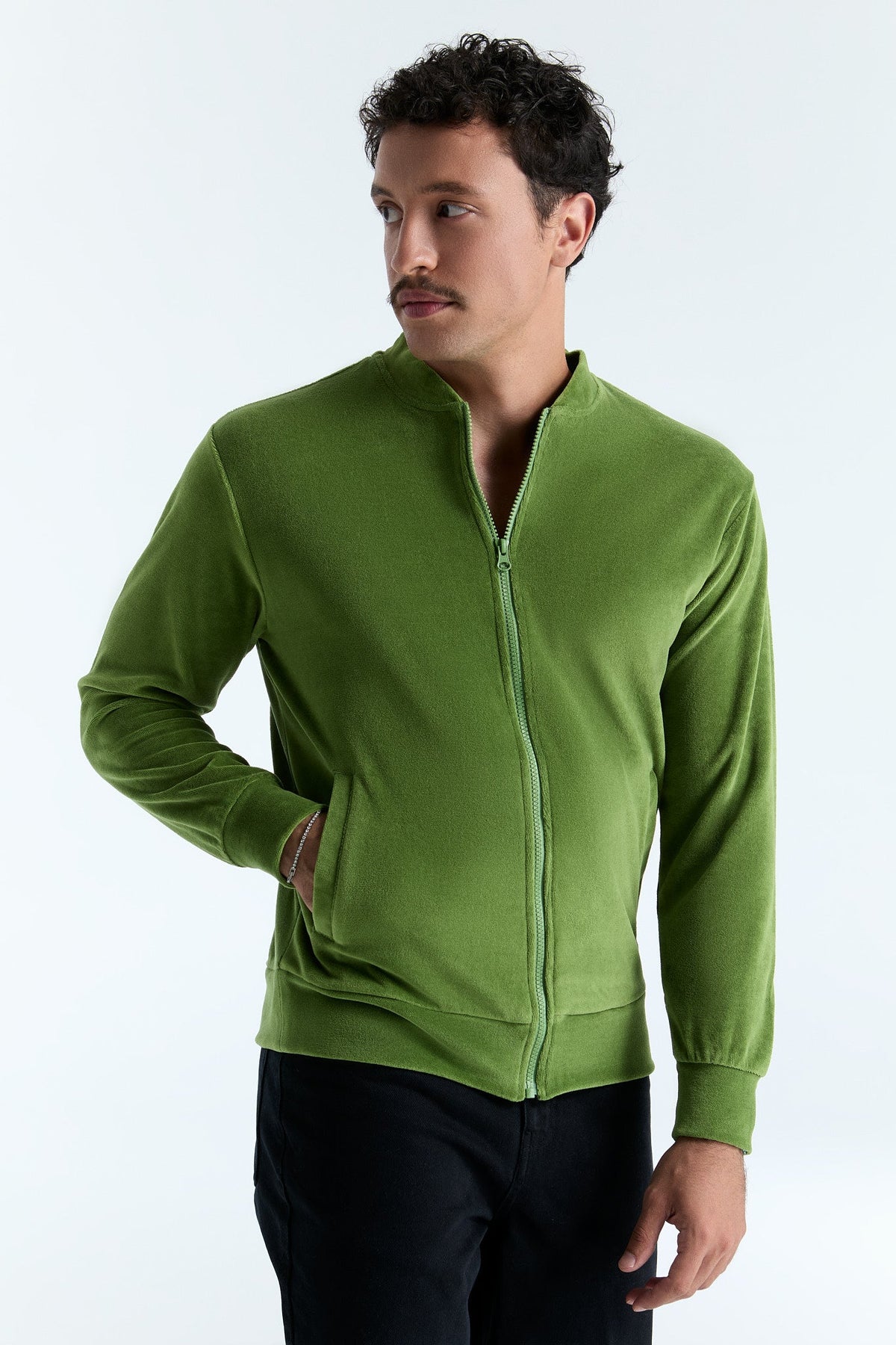 Unisex Jacket with Zip, Forest Green — Leela Cotton, view 5