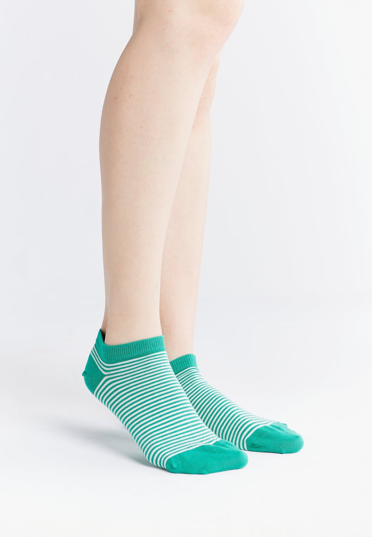 Unisex Trainer Socks, Green / Natural Striped (6-Pack) — Albero Natur