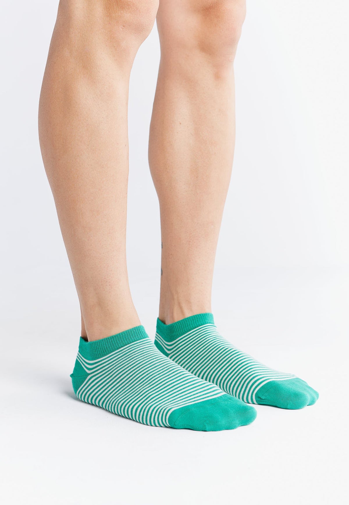 Unisex Trainer Socks, Green / Natural Striped (6-Pack) — Albero Natur, view 3