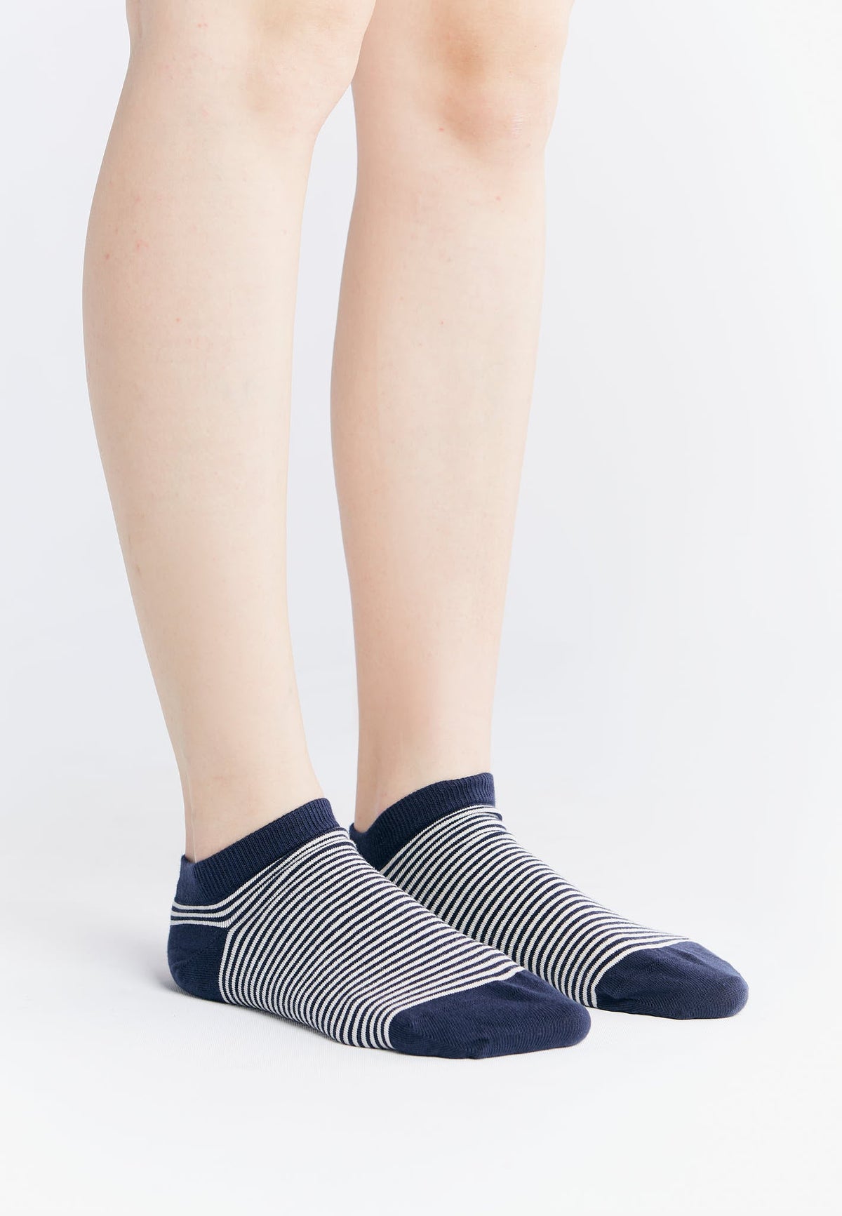 Unisex Trainer Socks, Indigo / Natural Striped (6-Pack) — Albero Natur, view 2