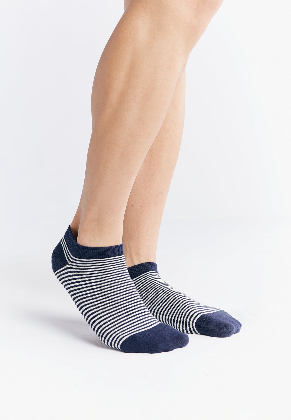 Unisex Trainer Socks, Indigo / Natural Striped (6-Pack) — Albero Natur, view 3