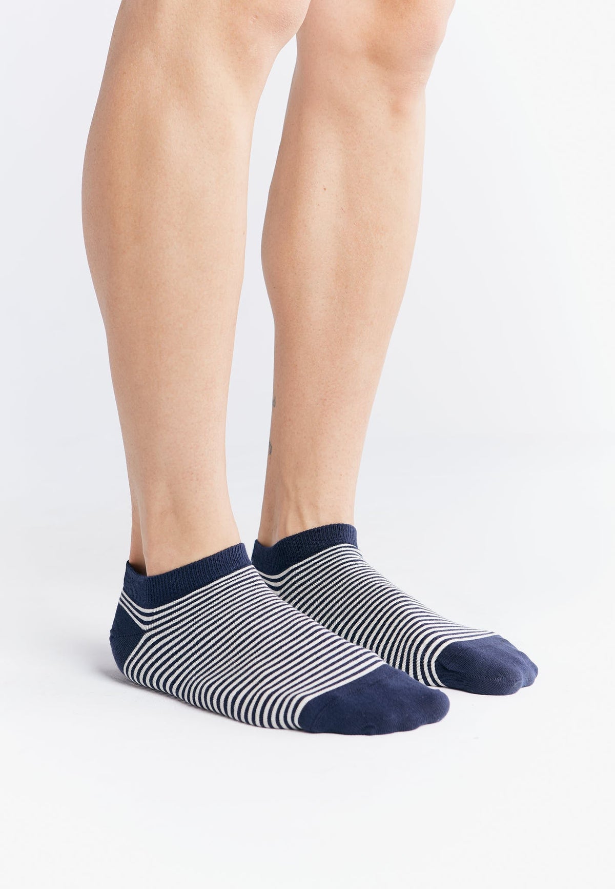 Unisex Trainer Socks, Indigo / Natural Striped (6-Pack) — Albero Natur, view 4