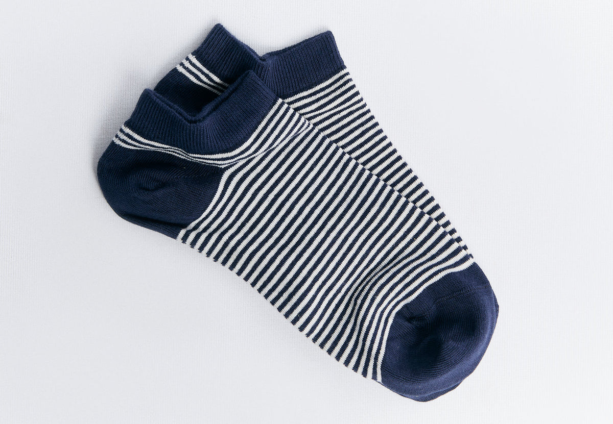 Unisex Trainer Socks, Indigo / Natural Striped (6-Pack) — Albero Natur, view 5