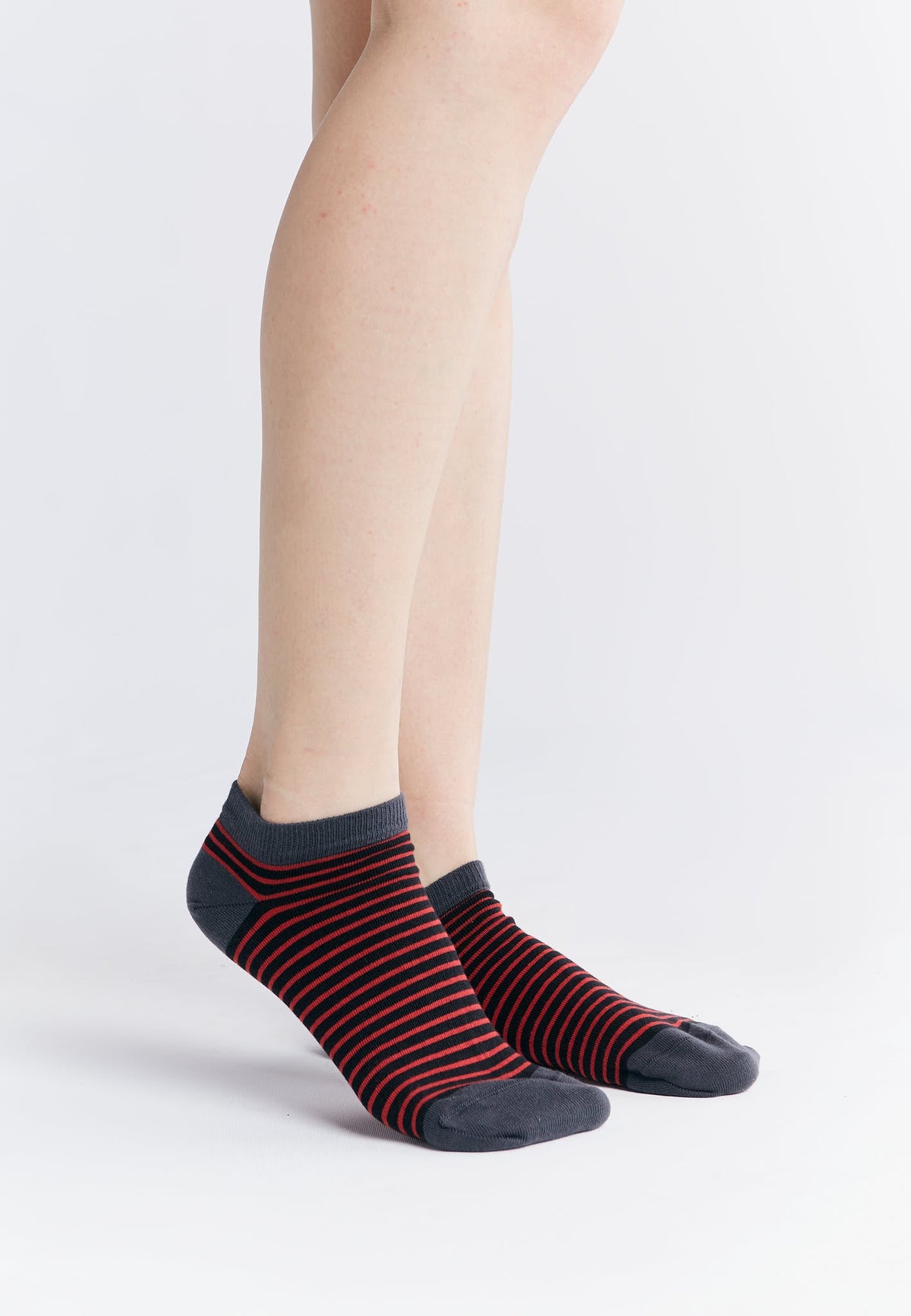Unisex Trainer Socks, Cherry Red / Black Striped (6-Pack) — Albero Natur