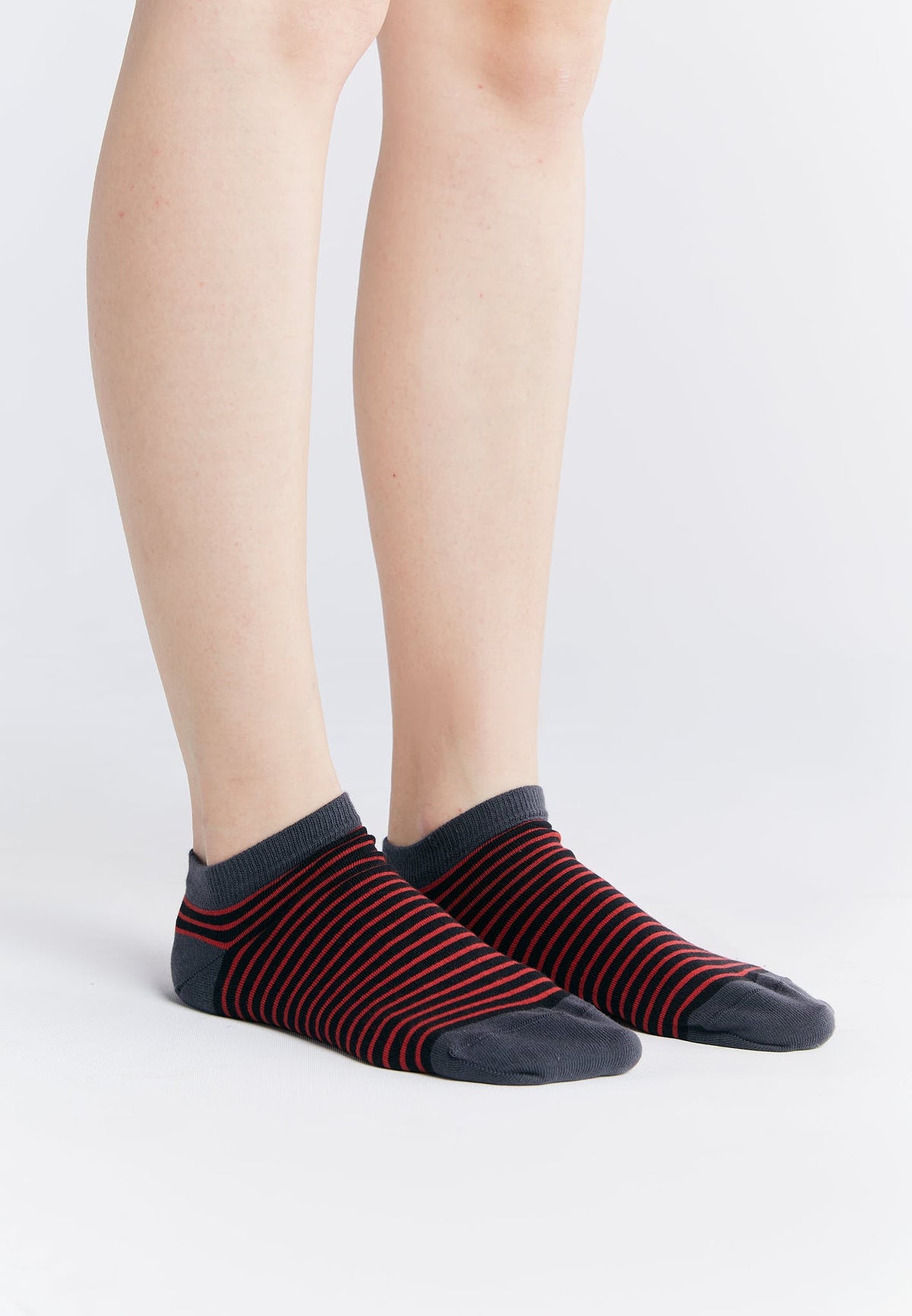 Unisex Trainer Socks, Cherry Red / Black Striped (6-Pack) — Albero Natur, view 2