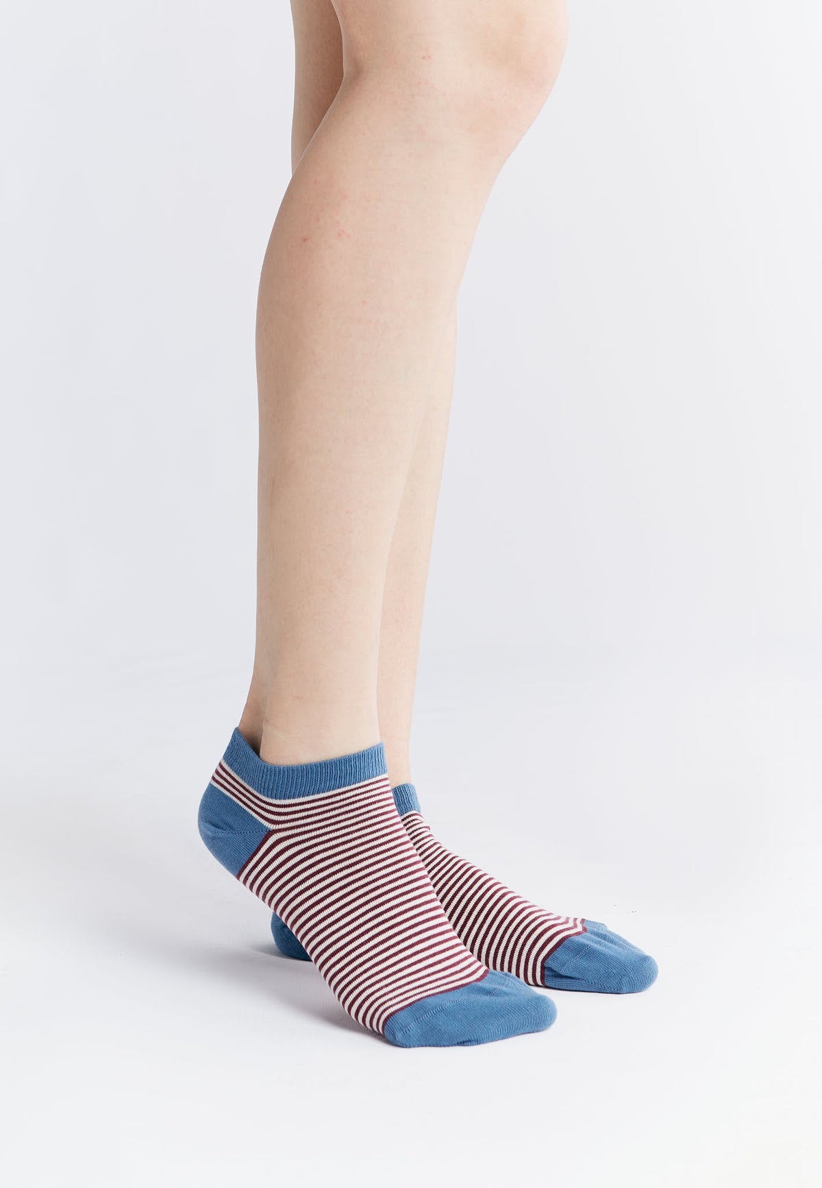 Unisex Trainer Socks, Bordeaux / Natural Striped (6-Pack) — Albero Natur